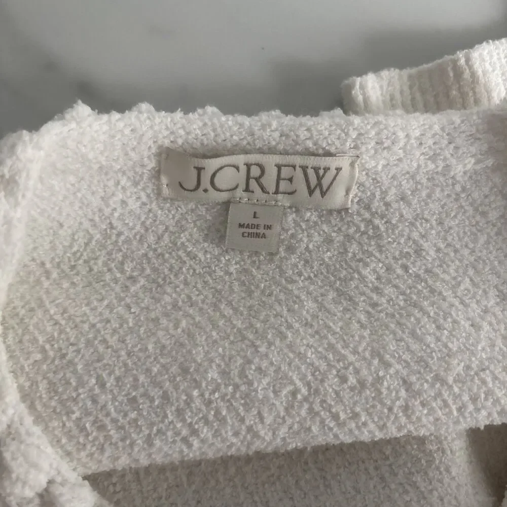 J.Crew Womens White Boucle Lady Jacket Cardigan Large Gold Crest Buttons Pocket